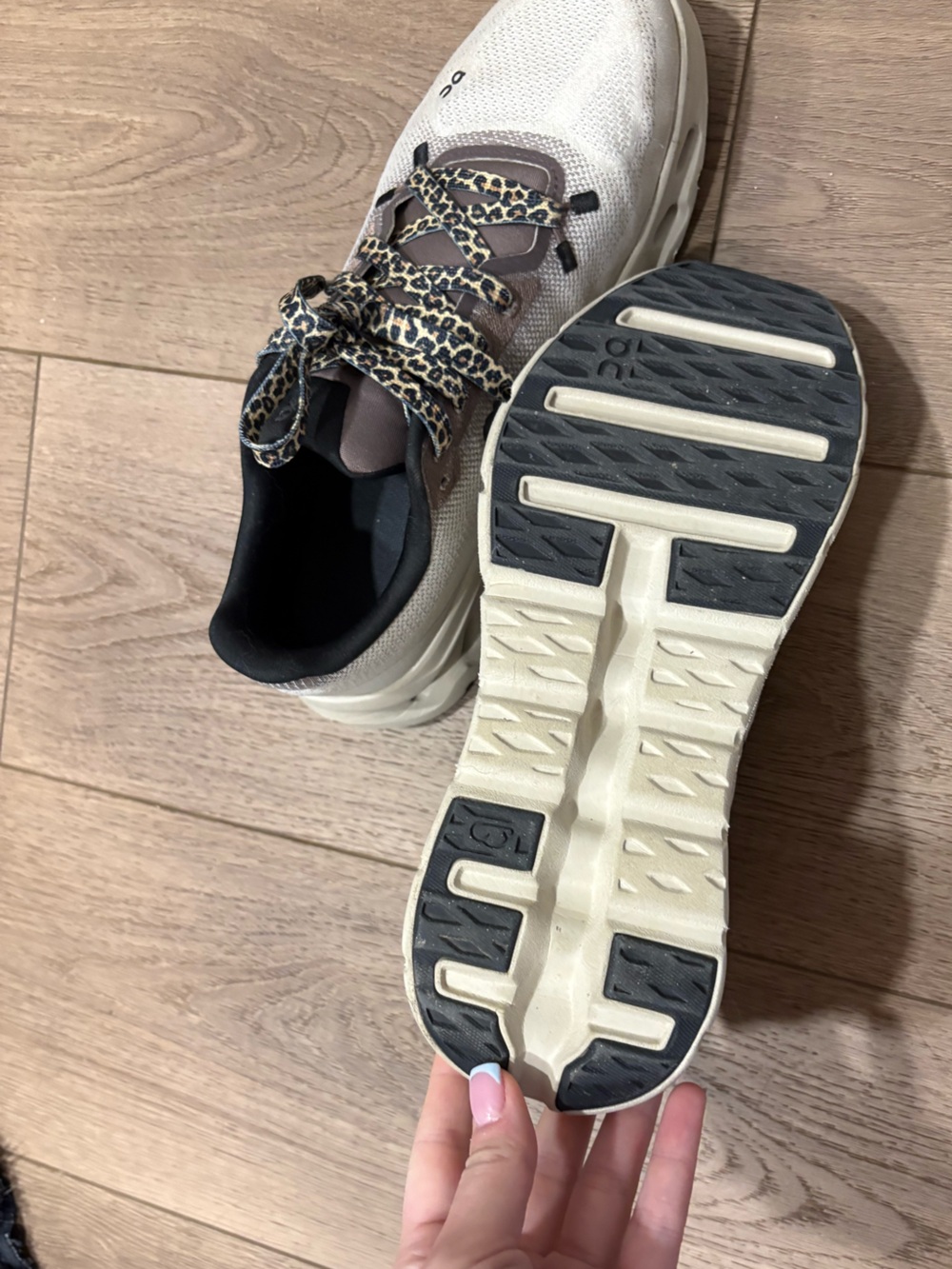 On Running Women's Cloudtilt Cream Sneakers with Leopard Laces - Picture 3 of 3